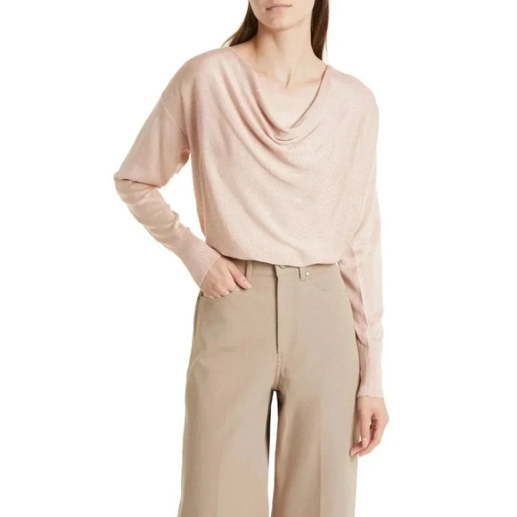 MM Lafleur Sweaters - M.M. LaFleur The Monica Silk Jersey Scoop Neck Lightweight Sweater in Pink XS